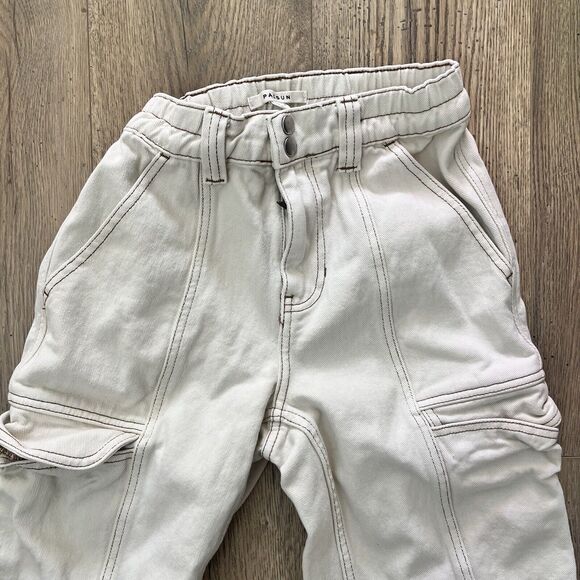PacSun Pants Womens Small Beige Cargo Pants Pocket Elastic Snap Casual Ladies XS - Picture 3 of 8